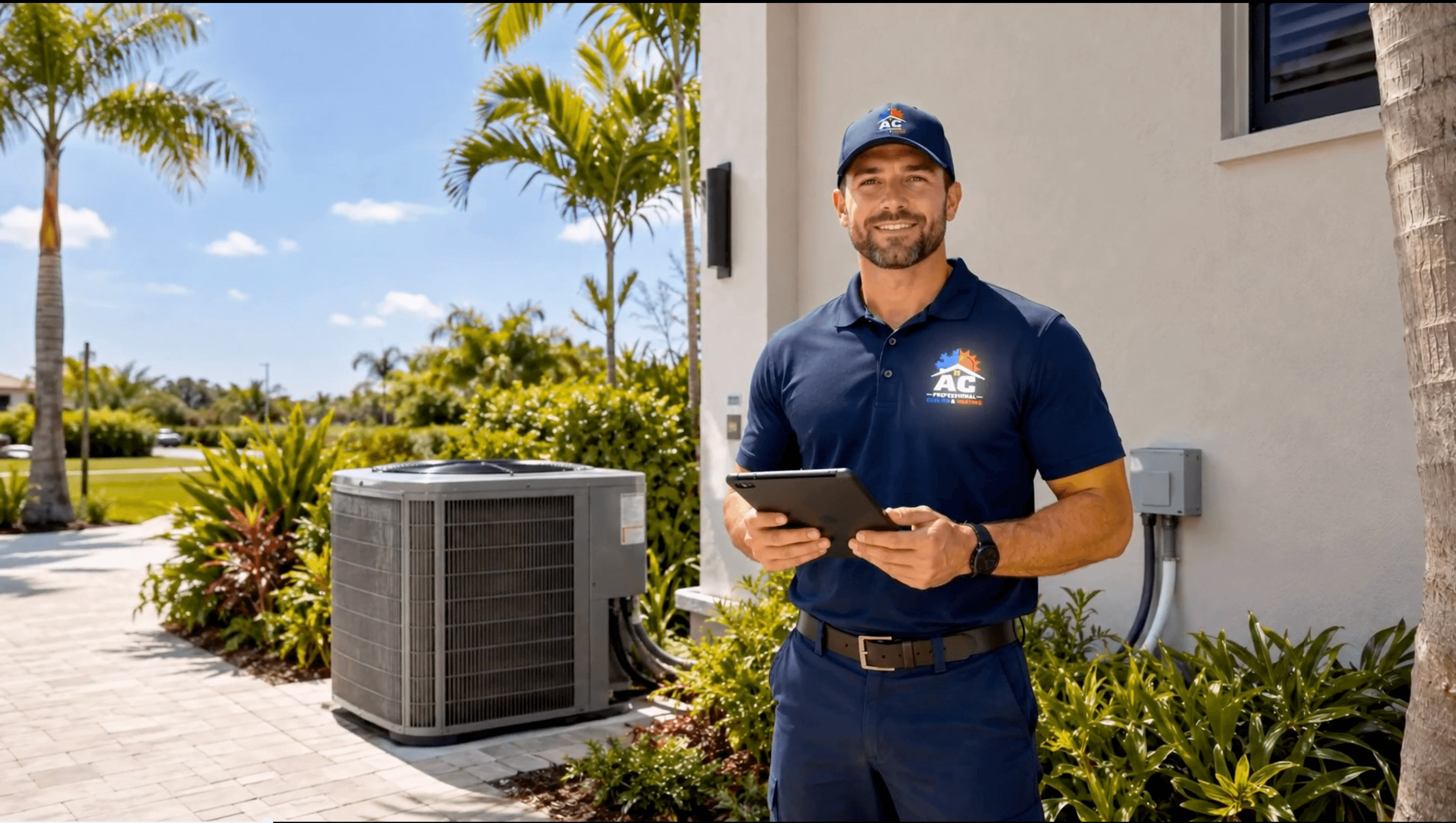 AC Professional technician reviewing a new AC installation project