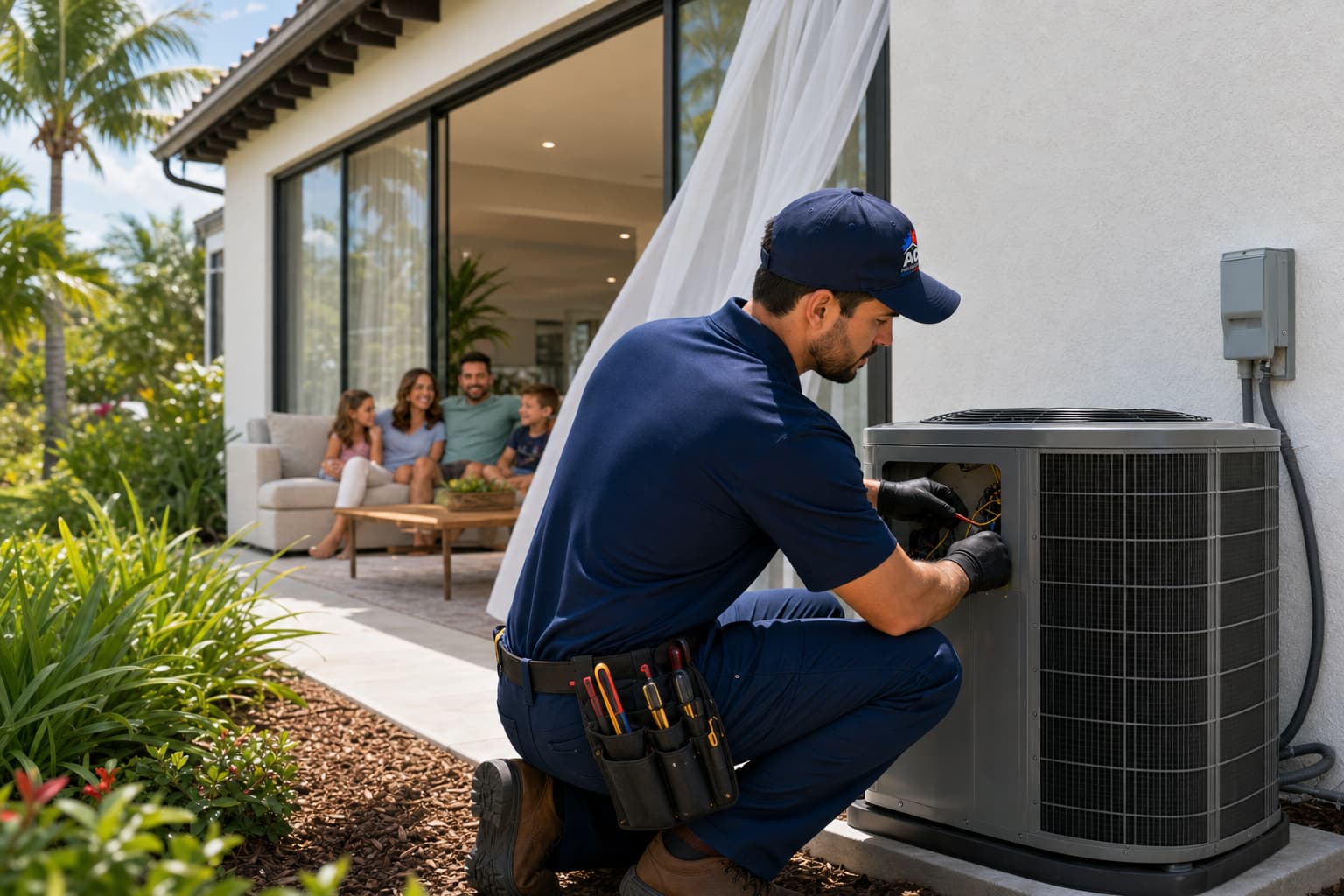 AC Professional residential HVAC service van outside a Southwest Florida home