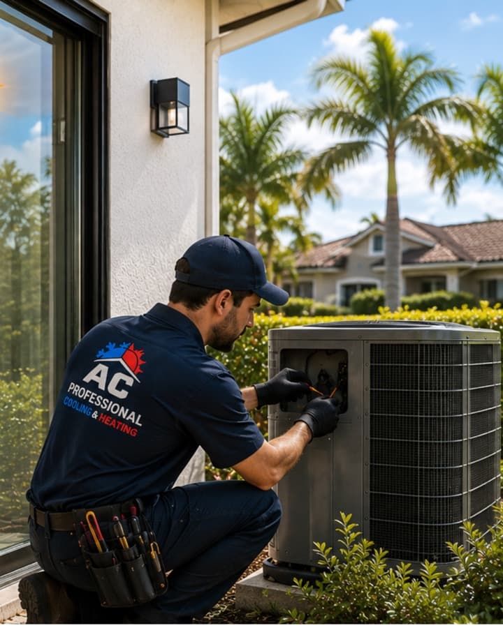 AC Professional technician preparing for AC maintenance